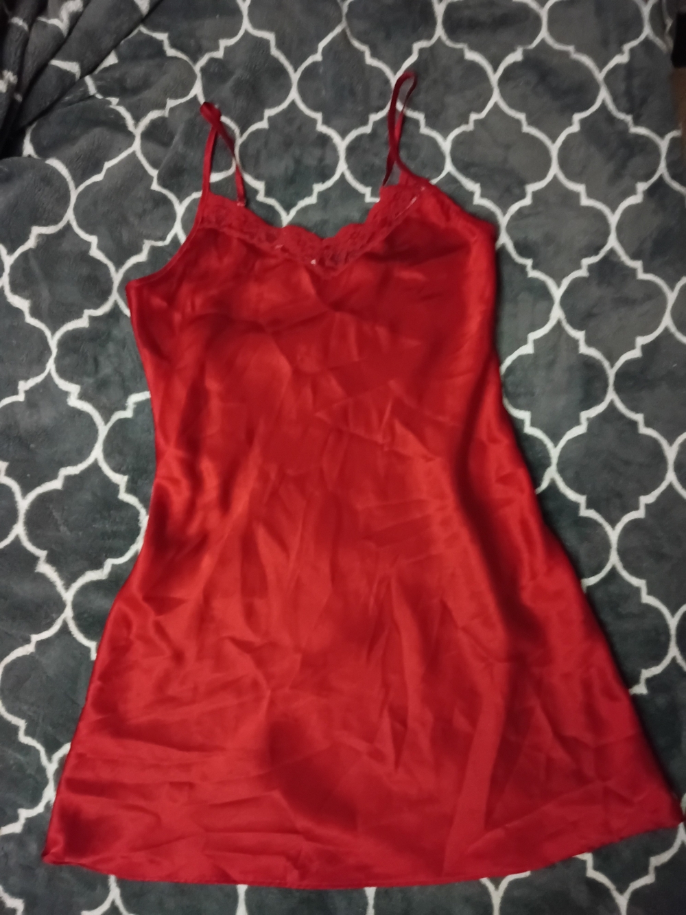 Gilligan & O'Malley Red Satin Slip Dress with Lace Trim